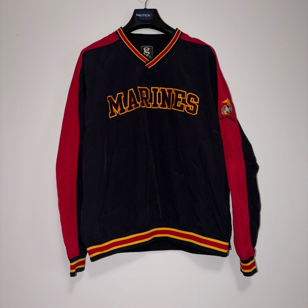 Gear For Sports US Marines Windbreaker Pullover Black Red Mens Large USMC V-Neck